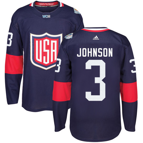 Kinder Team USA #3 Jack Johnson Authentic Navy Blau Auswärts 2016 World Cup Hockey